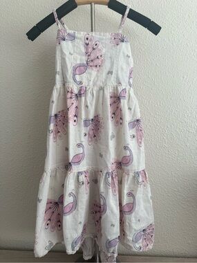 Girls' Pink Peacock Print Tiered Sundress by